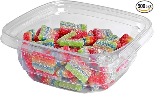 8oz Tamper Evident Square Deli Container - Lid Sold Separately - for Accessories, Lego, Crafts, Candy, Cookie, Fruit (Case of 500)