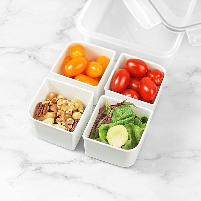 carrotez Food Storage Containers, 4 Compartment Portion Control Container, Snack Container For Adults, Meal Prep Container, Reusable, Microwave Safe, 4.6 Cup (1100ml), Pack of 2