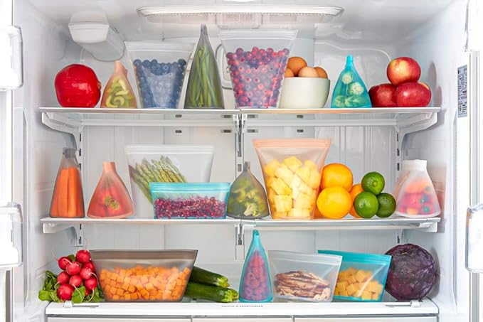 Zip Top Reusable Food Storage Bags | Full Set of 8 [Frost] | Silicone Meal Prep Container | Microwave, Dishwasher and Freezer Safe | Made in the USA