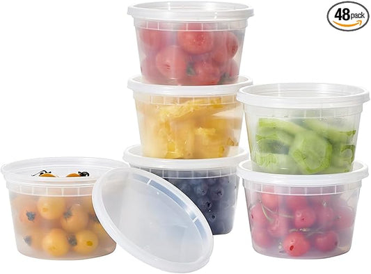 FULING [48pack 16oz Plastic Containers With Lids Deli Disposable Food Storage Takeout Containers Airtight BPA-Free Leakproof Round Bowls for Soup Salad Restaurant Supplies With Clear Lids