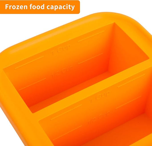 Silicone Freezing Tray with Lid - 1-Cup 2 Pack Freezer Containers,Make 2 Perfect Freezing,Storing Soups, Foods, Stews, Dips or Sauces Simple and Convenient Color Orange