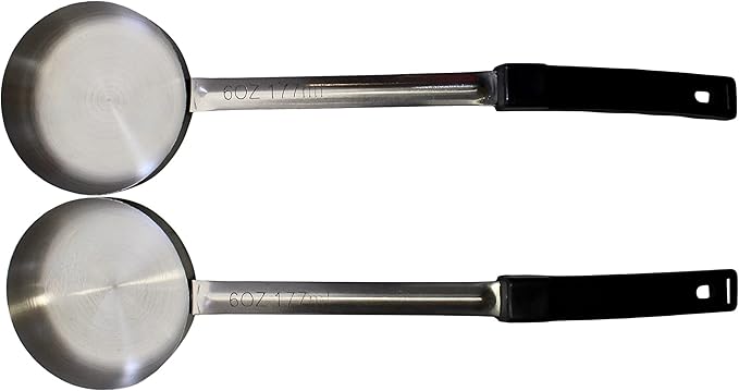 6 Ounce Solid Stainless Steel Portion Control Ladle Spoon for Measuring and Serving; Commercial Grade Serving Scoops [Pack of 2]