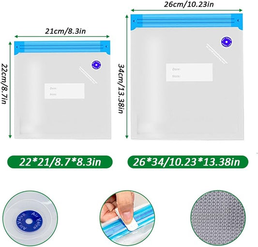 Sous Vide Bags, 20 PCS Reusable Vacuum Sealer Bags for Food Storage & Sous Vide Cooking, 2 Sizes Food Vacuum Zipper Bags BPA Free with 6 Sealing Clips