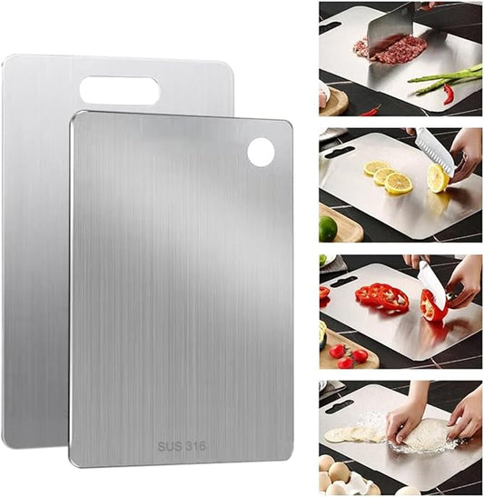 316L Stainless Steel Cutting Boards for kitchen, Katuchef Stainless Steel Chopping Board Non Toxic Food Grade Double Sided Dishwasher Safe Metal Cutting Board for Meat Fruit Vegetables(4PC-S+L+XL+XXL)
