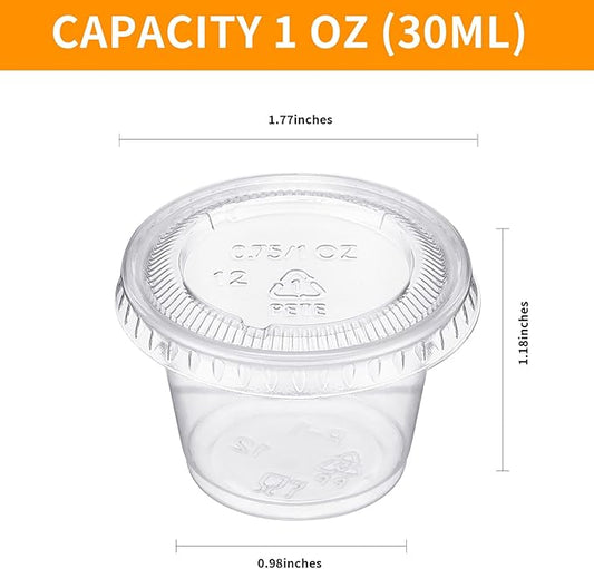 Macarrie 2000 Pieces 1 oz Containers with Lids 1 oz Portion Cups Disposable Souffle Cups Sauce Cups Salad Dressing Container Plastic Food Cups for Restaurant Picnic Birthday Wedding Dinner Party