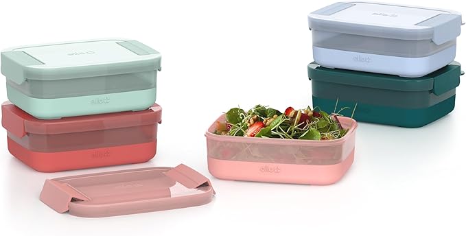 Ello Plastic 3.7 Cup Meal Prep Set 10 Pc, 5 Pack Set - BPA Free Plastic Food Storage Container with Silicone Boot and Airtight Plastic Lids, Dishwasher, Microwave, and Freezer Safe, Melon