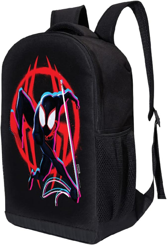 Marvel Comics Spiderman Backpack - Into The Spider-Verse Black Knapsack 16 inch Mesh Padded Bag (Spider Web)