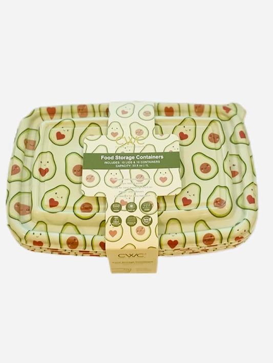 COOK WITH COLOR 20 PIECE PLASTIC RECTANGULAR FOOD CONTAINERS, 10 LIDS & 10 CONTAINERS CAPACITY 33.8 OZ (1L) 9 X 6 X 2 (HAPPY AVOCADO)