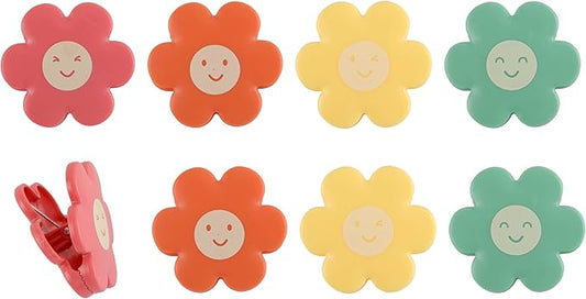 COOK WITH COLOR Cute Bag Clips - Magnetic Snack Clips for Airtight Food Storage, Bright Flowers, Pack of 8