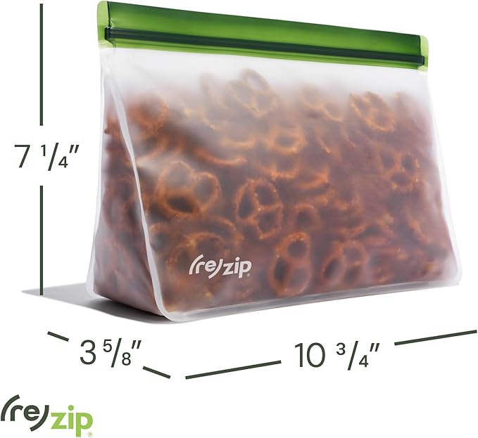 (re) zip Stand-Up Half Gallon (2 Quart) Reusable Food Storage Bag | BPA-Free, Food Grade, Leakproof, Freezer, and Dishwasher Safe | Pine