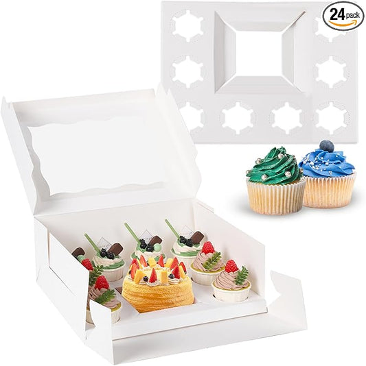 1+2 Cupcake paper box Perfect for Bento Box and Cupcakes, Bento Cake and Boxes Combo, Boxes Fit 2 Regular Cupcakes and Mini Cake. (Pink 1+8/8Pcs)