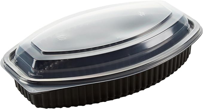 Restaurantware RW Base 24 Ounce Meal Prep Containers, 100 Microwavable To Go Containers With Lids - Disposable, Freezable, Black Plastic Oval Food Containers, Pack Hot And Cold Food, For Takeaway