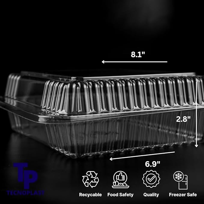 25-Pack Clear Plastic Food Containers Clamshell Take Out Disposable To Go Boxes for Food Clam Shell 8 x 7 inch for Salads, Snacks, and Meals