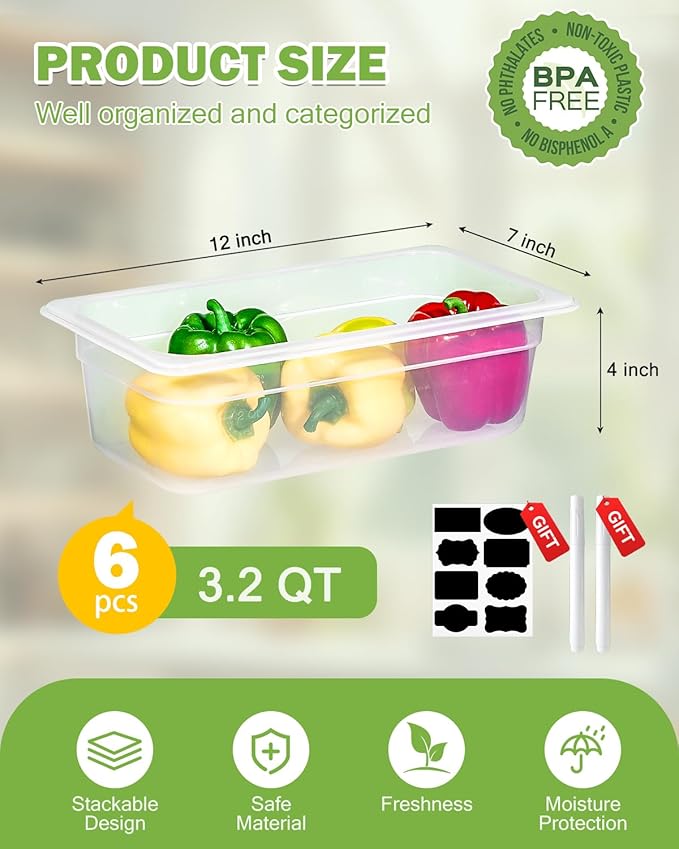 1/3 Size&4 Inch Translucent NSF Food Pan: 9 PCS[Total Seal] [Hot&Cold Resistant] Food Storage Containers with Lids, Topping Salad Bar Container (BPA-FREE)