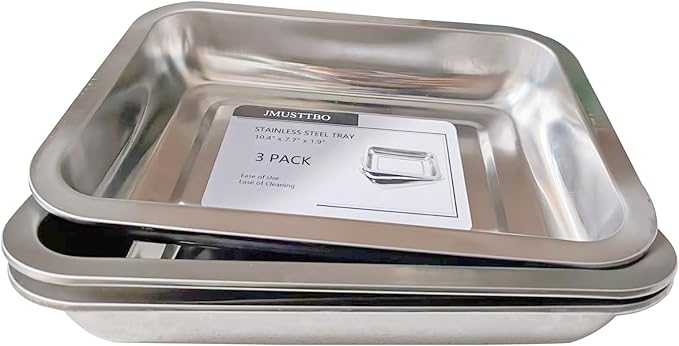 3Pcs Stainless Steel Breading Trays Set, Breading Dishes for Chicken Breasts, Marinating Meat and Prepping Meals (10.4" x 7.7" x 1.9")