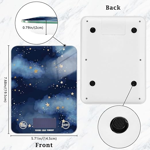 Food Scale Kitchen Digital Scale Food Ounces and Grams Dieting Baking Cooking Waterproof Glass Panels LCD Display,4 Units Scale Tare Function Gold Star Blue Night Sky