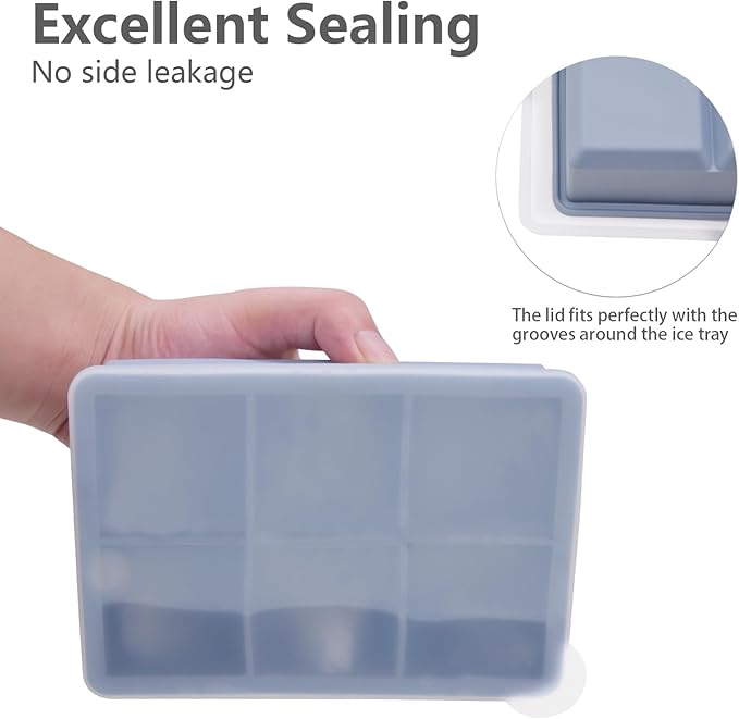 Ice Cube Tray, 3 Pack Silicone Ice Cube Molds with Removable Lid, Easy Release & Reusable Large Square Freezer Trays for Whiskey, Cocktail, Drinks, Coffee, Juice (Blue Pink Green)