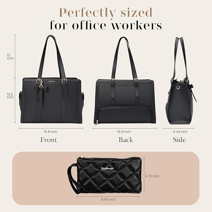 Lunch Tote Bag for Women, 15.6 Inch Laptop Bag with Insulated Lunch Compartment,Black