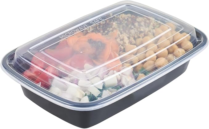 Restaurantware Asporto 24 Ounce Take Out Containers, 50 Food Containers With Lids - Microwavable, Disposable, Black Plastic To Go Food Containers, No BPA, For Take Out And Delivery