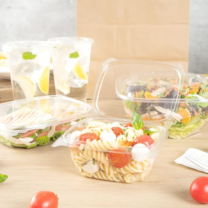 Restaurantware Thermo Tek 16 Ounce Deli Food Containers 100 Anti-Fog Hinged Lid Containers - Freezable Rectangle Clear Plastic To Go Food Containers Disposable