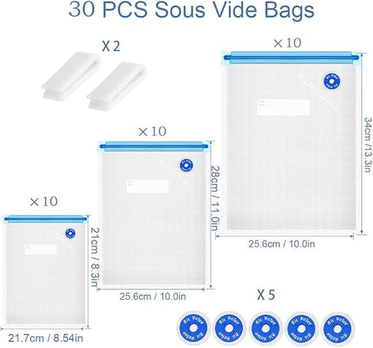 Reusable Sous Vide Bags 37 Pcs, BPA Free Resealable Vacuum Seal Bags, Vacuum Food Storage Bags, 3 Size 30Pcs Reusable Vacuum Seal Bags For Food, High Temperature Cooking, Food Refrigeration.