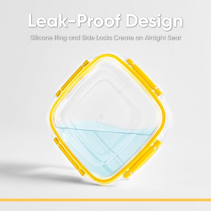 Superio Plastic Food Storage Containers with Airtight Lids, 2 Pack- 80 Oz, BPA Free, Leakproof, Stackable, Microwave, Dishwasher, Freezer Safe, Yellow