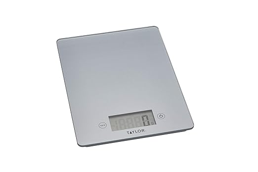 Taylor Pro Digital Kitchen Food Scales with Ultra Thin Design, Compact Professional Standard Tare Feature with Precision Accuracy, Pewter Glass, Weighs 5 kg Capacity