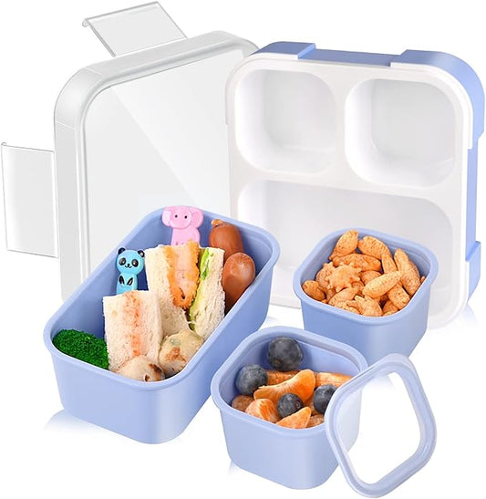 Genteen Bento Box for Kids, Kids Lunch Box with 3 Removable Compartments, Toddler Baby Lunch Box for Daycare, School, Leak-proof Lunch Snack Portion Container, Ideal Portion Size for Ages 3 to 7- Blue