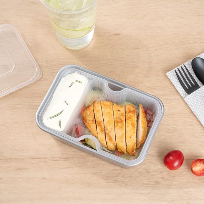 Restaurantware TRAYS ONLY: Futura 10 Ounce Trays For Meal Prep Containers 100 Microwavable Trays For 32 Or 37 Ounce Containers - Containers Sold Separately 2 Compartments White Plastic Food Trays