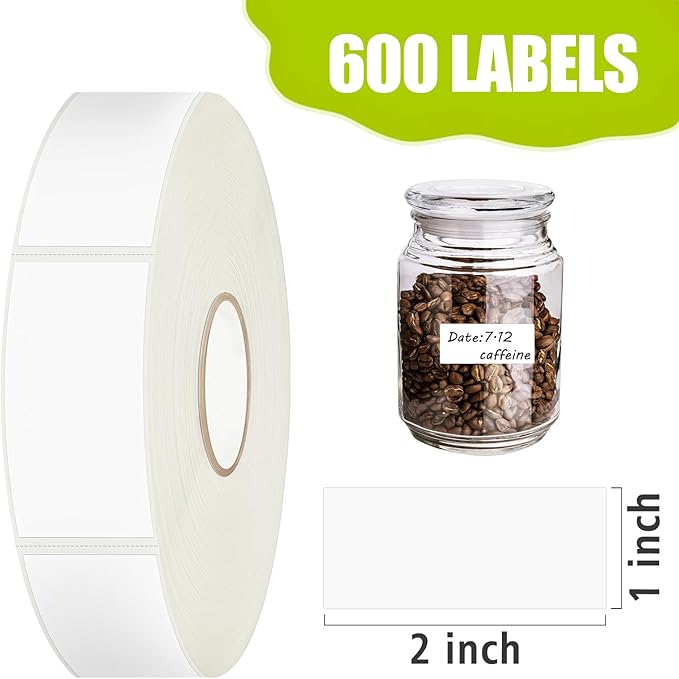 600 Blank Removable Freezer Labels with Perforation Line for Easy Distribution and Use. Waterproof and Oil-Resistant, Suitable for Food Containers, Jars, and Kitchen Organization.(1 "x 2")