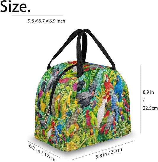 Insulated Lunch Bag for Women Men Colorful Parrot Paint Waterproof Thermal Tote Bag Reusable Lunch Box Container Lunch Holder Leakproof Lunch Cooler Bag Picnic Travel Work