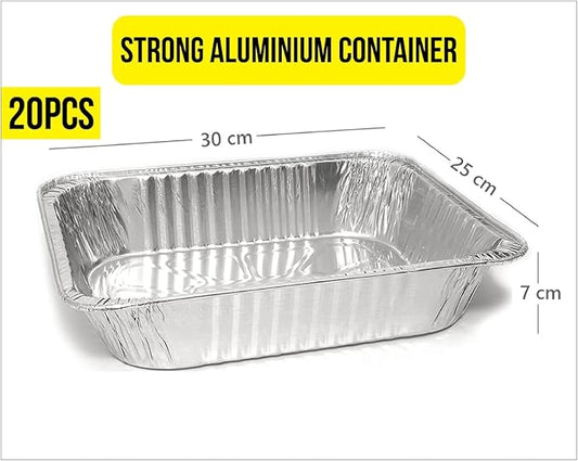 Large Disposable Aluminium Foil Trays Containers with Paper Lids 25x25x4 cm, Takeaway Containers Good for Baking Roasting Broiling Cooking Food Storage (20 Trays and Lids)