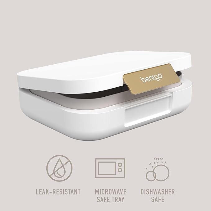 Bentgo Modern - Leak-Resistant Bento Lunch Box For Adults, Teens, & Larger Appetites; Reusable BPA-Free Meal Prep Container with 3 or 4 Compartments, Dishwasher/Microwave Safe; 44oz (White)