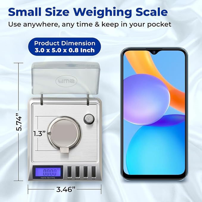 AWS Gemini-20 Milligram Scale 20g x 0.001g – Digital Jewelry/Lab Scale for Powder, Gold, Gems – Includes Calibration Weights, Tweezers & Tray – Tare, Cal, 6 Units, Pocket Size Mg Scale (Silver)
