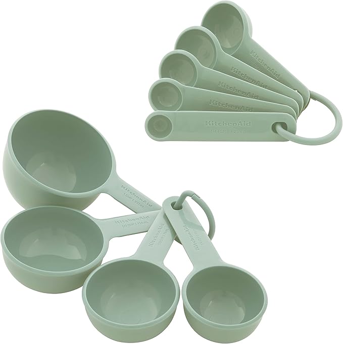 KitchenAid Classic Mixing Bowls Set of 5, Measuring Cup and Spoon Set with Soft Grip Handle, 9 Piece, Pistachio