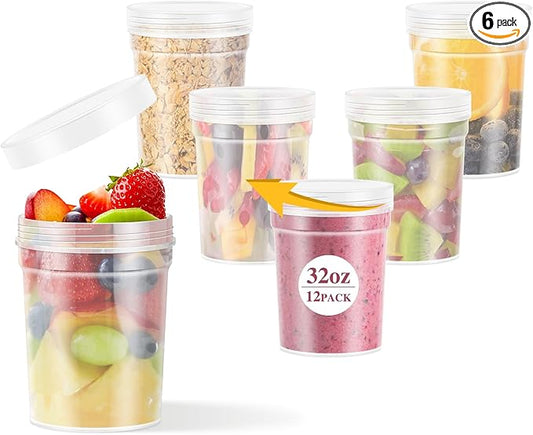 32oz-6 Pack Deli Container with Lids,Plastic Freezer Soup Storage Containers BPA Free,Leak Proof,Stackable, Microwave Dishwasher Safe