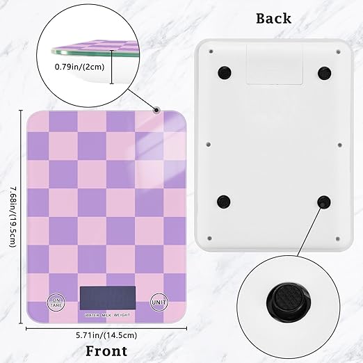 Food Scale Kitchen Scale for Baking Cooking Digital Food Weighing Measuring Scale Small Waterproof Electric Food Scale Checkered Purple