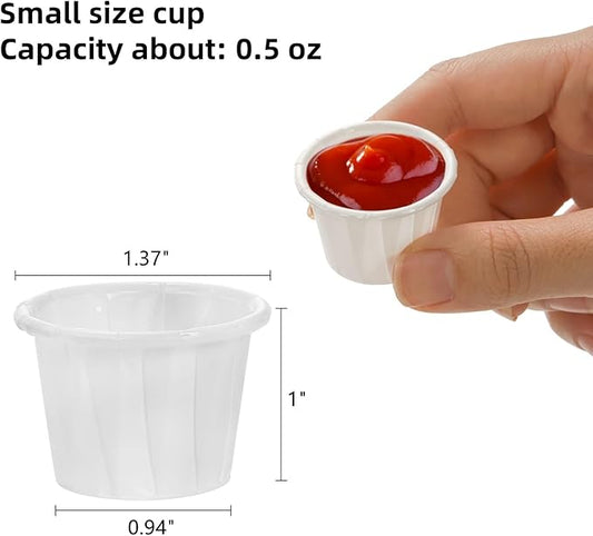 Dicunoy 1000 PCS Paper Souffle Portion Cups, 0.5oz Disposable White Sample Cups with Water Proof Lining, Mini Treated Ketchup for Measuring, Jello Shots, Tastings, Dessert, Souffle, Juice