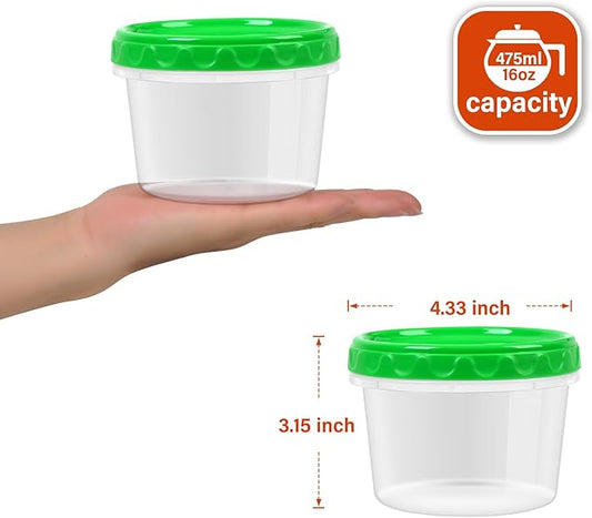16 oz Plastic Freezer Containers with Lids 2 Cup Food Storage Container BPA Free Stackable Airtight Dishwasher Safe,6 Pack