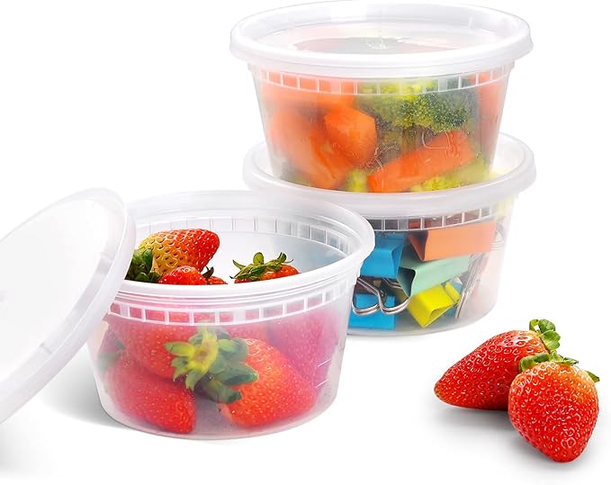EDI [12 OZ, 250 Sets] Wholesale Plastic Deli Food Storage Containers with Airtight Lids | Microwave-, Freezer-, Dishwasher-Safe | BPA Free | Heavy-Duty | Meal Prep | Leakproof | Recyclable