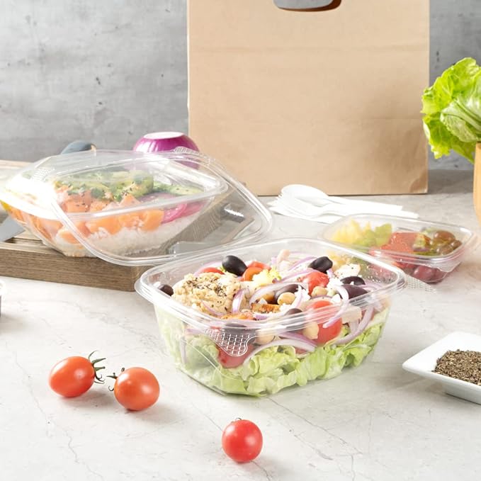 Restaurantware Thermo Tek 32 Ounce Deli Food Containers 100 Anti-Fog Hinged Lid Containers - Freezable Rectangle Clear Plastic To Go Food Containers Disposable
