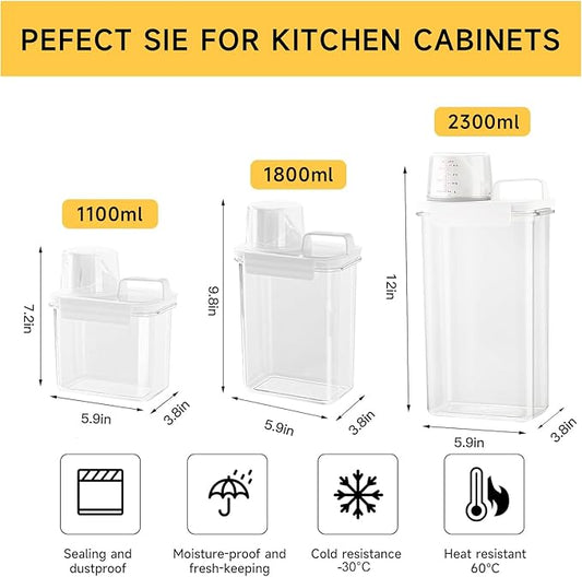 Storage Cereal Organizers Containers Sets , Food Grade BPA free PET Material Reusable，Airtight food storage containers with lids， kitchen organizers and storage Total(2 pcs 2300ml 2 pcs 1100ml)