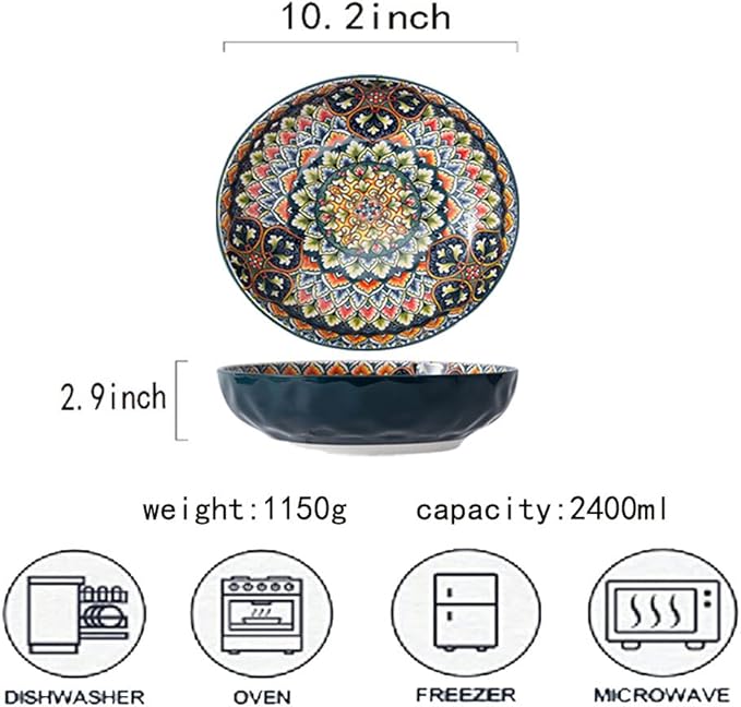 Qlans Serving Bowls 10.2inch 75 Oz Fruit Bowls Salad Bowls, Pasta Bowl Set of 2, Serving Dishes for Entertaining, Vibrant Color Large Bowls for Party,Microwave & Dishwasher Safe
