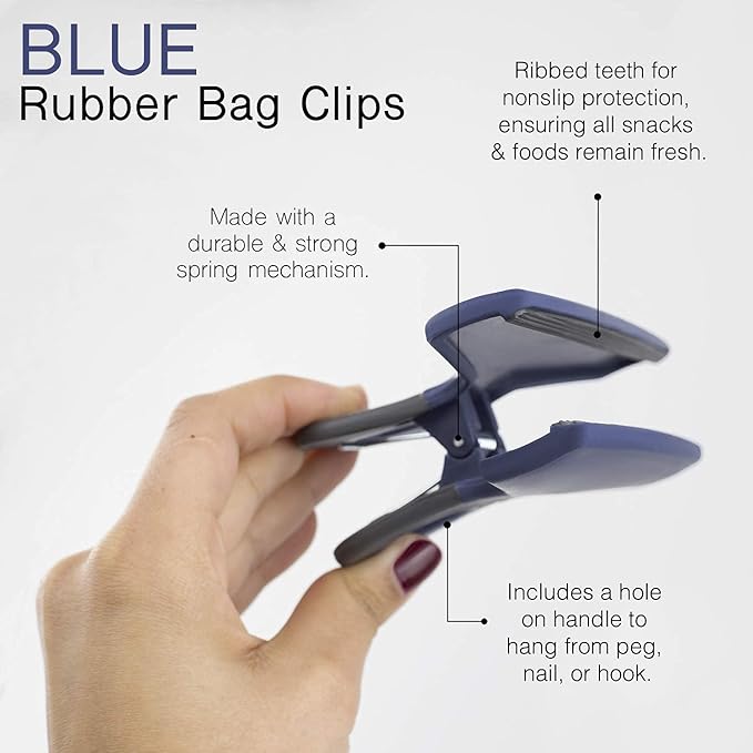 COOK WITH COLOR Food Clips - Wide Heavy Duty Chip Clips, Large Bag Clips for Food Storage with Air Tight Seal Grip, Pack of 4, Blue