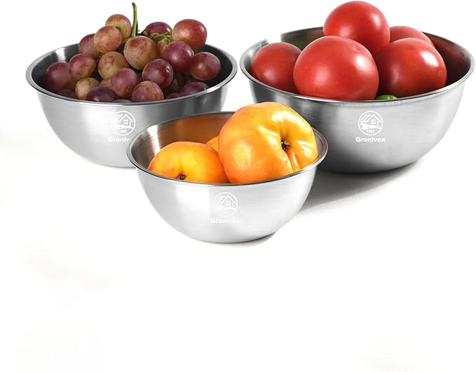 Stainless Steel Mixing Bowls, Three nested Large Mixing Bowls Stainless Steel with scale Perfect for Your Kitchen Needs Like Cooking,Baking, and Making Salads