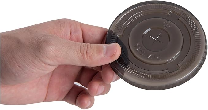LIDS ONLY: Zero Waste 3.5 x 3.5 Inch Plastic Lids, 100 Disposable Flat Lids - Cups Sold Separately, Commercially Compostable, Black PLA Plastic Lids, Fits 12,16, And 24 Ounce Cups - Restaurantware