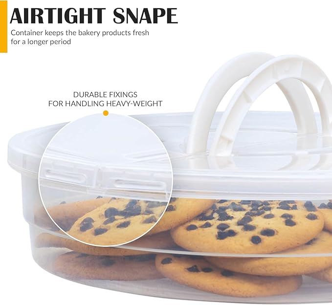 Plastic Pie Carrier with Lid and Handles - Airtight Cover, BPA Free Container for Pies and Pastry Products - Round Keeper Keeps Cookies, Muffins, Cupcakes, Bakery Fresh