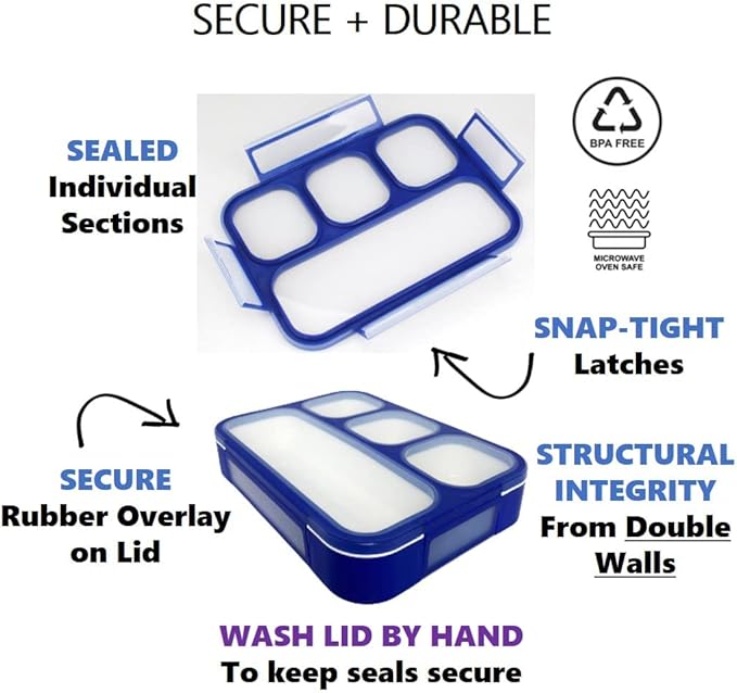 Bento Lunch Box for Kids Boys Adults, School Lunch-Box 4 Leakproof Compartments Snackle Snack Container with Utensils, Blue