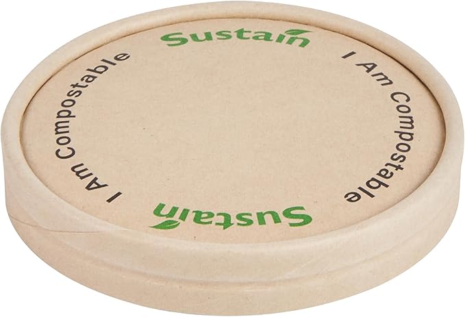 LIDS ONLY: Sustain Round Paper Soup Container Lids, 200 Disposable Ice Cream Cup Lids - Cups Sold Separately, For 5 Ounce Cups, Bamboo To Go Cup Lids, With PLA lining, Compostable - Restaurantware
