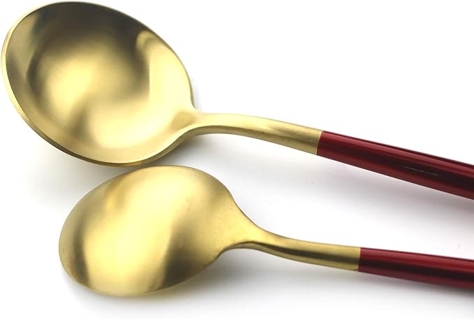20 Pieces Matte Gold Red Handle 18/10 Stainless Steel Silverware, Flatware Titanium Black Cutlery, Utensils for Home Restaurant Service for 4, Dishwasher Safe (Red Gold)